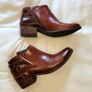 Brown leather ankle booties